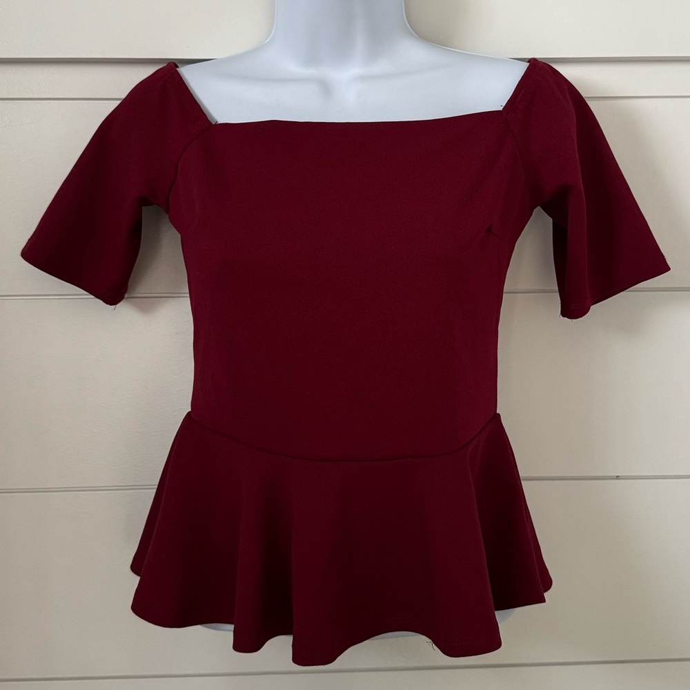 Iris Burgundy Peplum Blouse, Women’s S